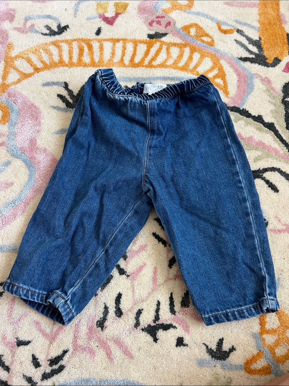 Zara Dark Blue Elastic Waist Denim Pants
